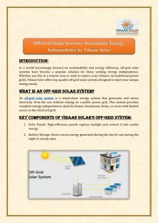 Off-Grid Solar Systems: Sustainable Energy Independence by Vihaan Solar