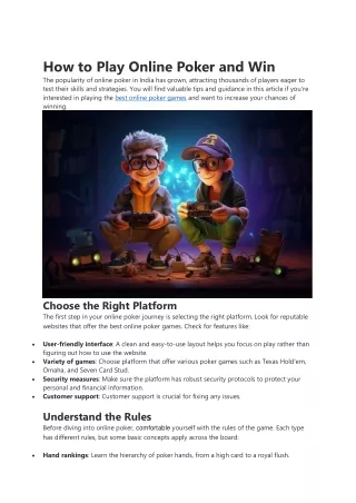 How to Play Online Poker and Win