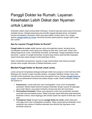 Panggil Dokter ke Rumah Layanan Kesehatan Lebih Dekat dan Nyaman untuk Lansia