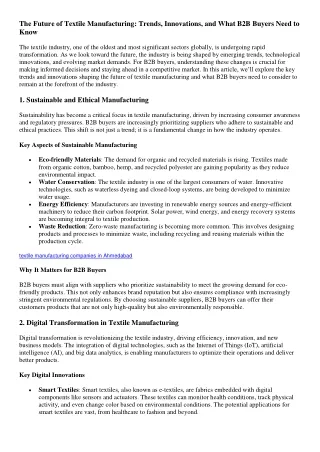 The Future of Textile Manufacturing