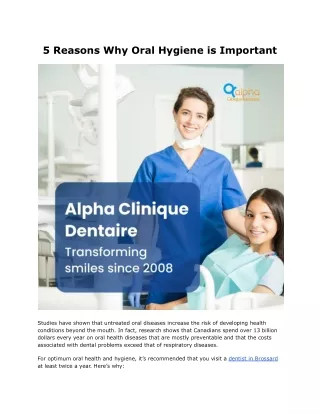 5 Reasons Why Oral Hygiene is Important - Alphadentalclinic