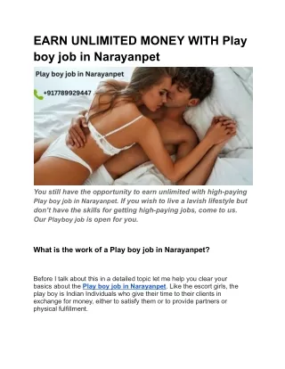 EARN UNLIMITED MONEY WITH Play boy job in Narayanpet