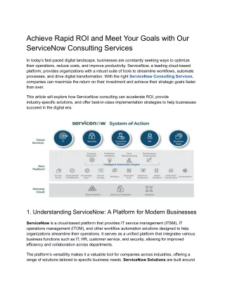 Achieve Rapid ROI and Meet Your Goals with Our ServiceNow Consulting Services