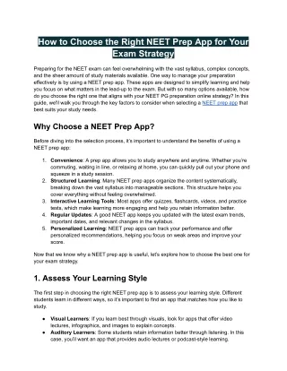 How to Choose the Right NEET Prep App for Your Exam Strategy