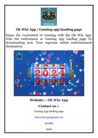 Ok Win App  Gaming app landing page