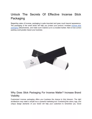 Unlock the Secrets of Effective Incense Stick Packaging