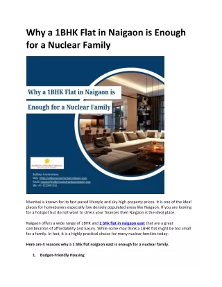 Why a 1BHK Flat in Naigaon is Enough for a Nuclear Family