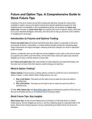 Future and Option Tips: A Comprehensive Guide to Stock Future Tips