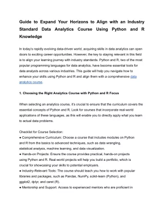 Expand Your Horizons to align with an Industry aligned analyst course with Python and R knowledge