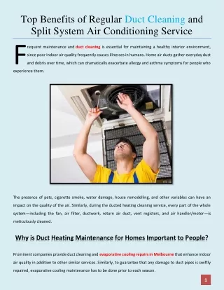 Top Benefits of Regular Duct Cleaning and Split System Air Conditioning Service