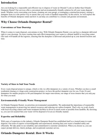 “Orlando Dumpster Rental: A Responsible Way to Dispose of Waste“