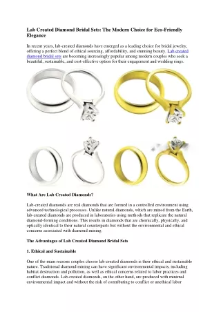 Affordable Lab Created Diamond Bridal Sets for Your Wedding Day
