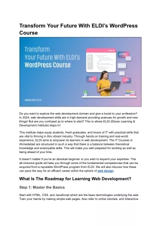 Transform Your Future With ELDI’s WordPress Course