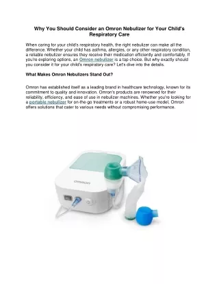 Why You Should Consider an Omron Nebulizer for Your Child's Respiratory Care