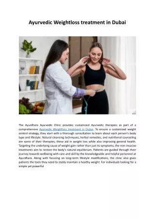 Ayurvedic Weightloss treatment in Dubai
