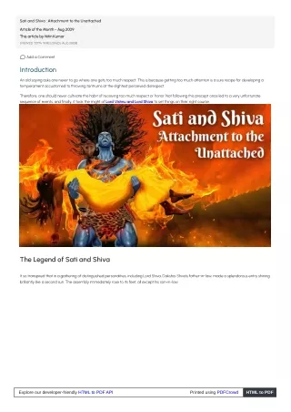 Sati and Shiva - Attachment to the Unattached