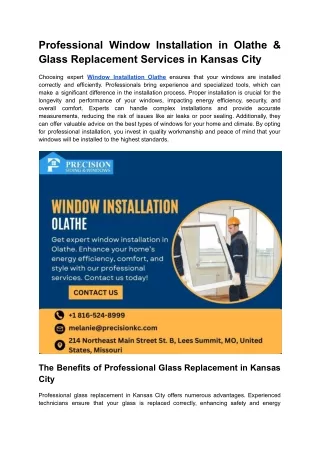 Professional Window Installation in Olathe & Glass Replacement Services in Kansa