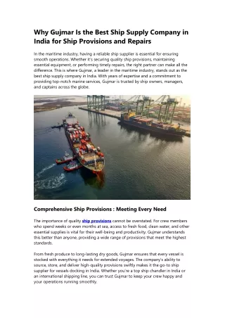 Why Gujmar Stands Out as India's Premier Ship Supply Company for Provisions and