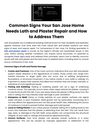 Common Signs Your San Jose Home Needs Lath and Plaster Repair and How to Address Them