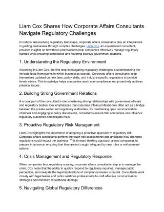 Liam Cox Shares How Corporate Affairs Consultants Navigate Regulatory Challenges