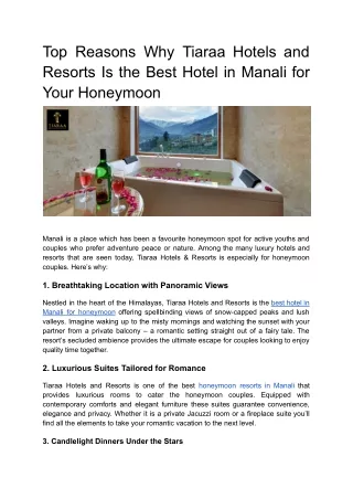 Top Reasons Why Tiaraa Hotels and Resorts Is the Best Hotel in Manali for Your Honeymoon (2)