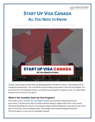 Start Up Visa Canada - All You Need to Know