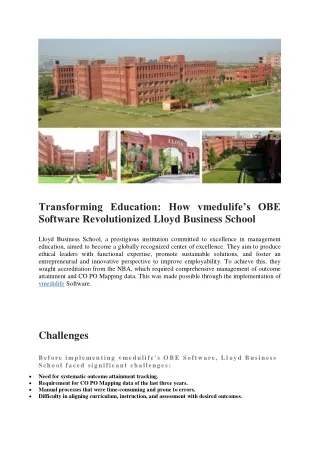 Transforming Education: vmedulife’s OBE Software at Lloyd Business School