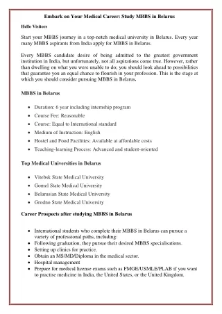 Embark on Your Medical Career: Study MBBS in Belarus