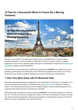 10 Tips for a Successful Move to France By a Moving Company