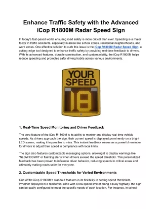 Enhance Traffic Safety with the Advanced iCop R1800M Radar Speed Sign