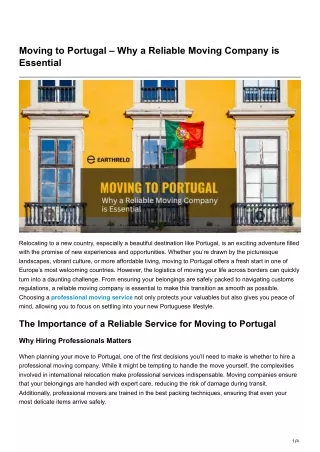 Moving to Portugal – Why a Reliable Moving Company is Essential