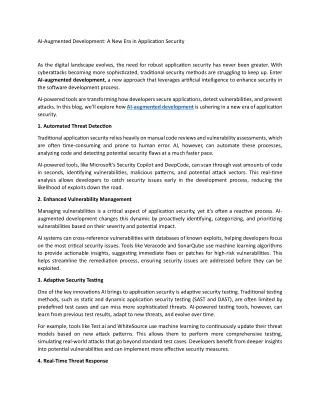 AI-Augmented Development A New Era in Application Security