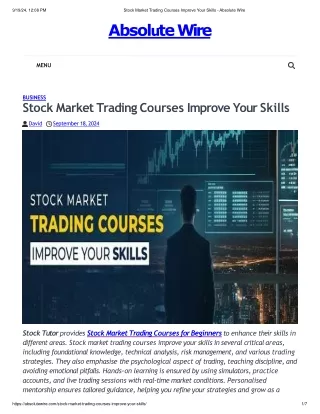 Stock Market Trading Courses Improve Your Skills - Absolute Wire