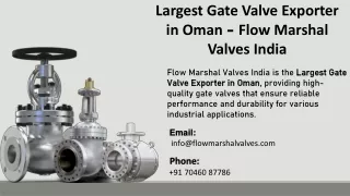 Largest Gate Valve Exporter in Oman - Flow Marshal Valves India