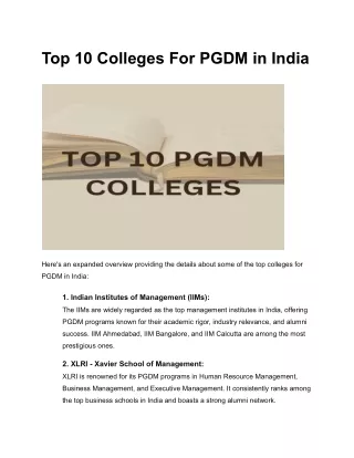 Top 10 Colleges For PGDM in India