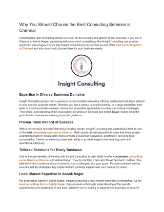 Why You Should Choose the Best Consulting Services in Chennai