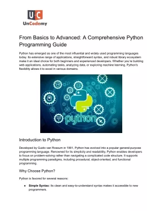 From Basics to Advanced: A Comprehensive Python Programming Guide