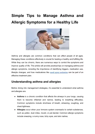 Simple Tips to Manage Asthma and Allergic Symptoms for a Healthy Life