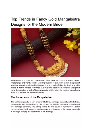 Top Trends in Fancy Gold Mangalsutra Designs for the Modern Bride