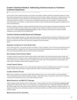 Custom Checkout Solution Addressing Checkout Issues to Transform Customer Experience