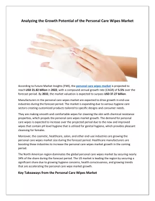 Personal Care Wipes Market