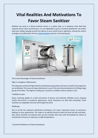 Vital Realities And Motivations To Favor Steam Sanitizer