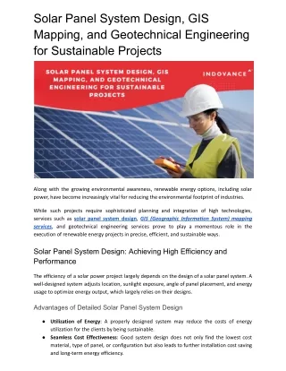 Solar Panel System Design, GIS Mapping, and Geotechnical Engineering for Sustainable Projects