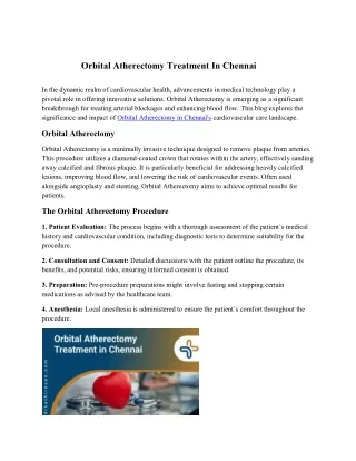 orbital atherectomy treatment  in chennai