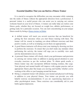Essential Qualities That you can find in a Fitness Trainer