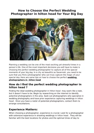 How to Choose the Perfect Wedding Photographer in hilton head for Your Big Day