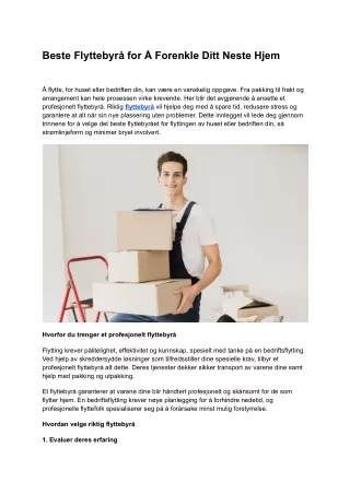 Beste Flyttebyrå for Å Forenkle Ditt Neste Hjem