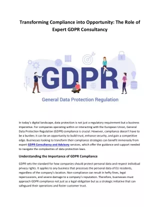 Transforming Compliance into Opportunity: The Role of Expert GDPR Consultancy