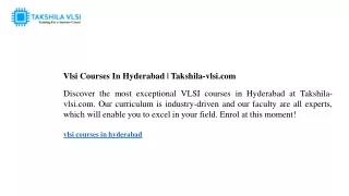 Vlsi Courses In Hyderabad Takshila-vlsi.com
