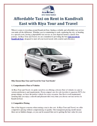 Convenient Taxi on Rent in Kandivali East for All Your Travel Needs